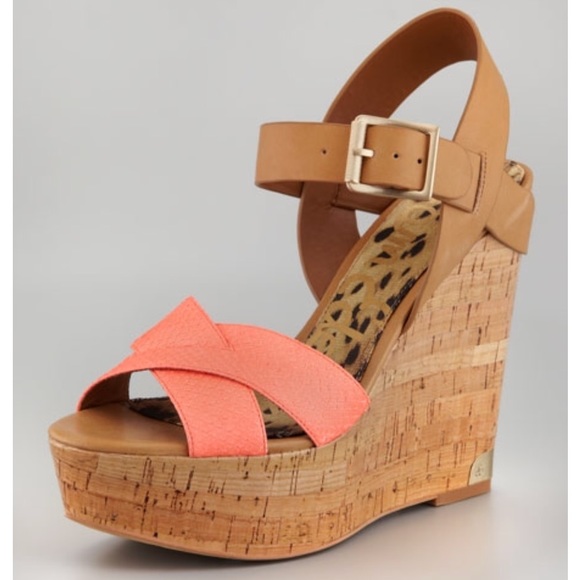 Sam Edelman Shoes - Sam Edelman Sasha Coral Pink Brown Wedge Sandals